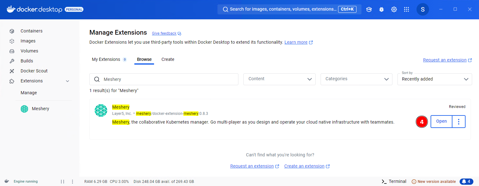 Docker Meshery Extension Open