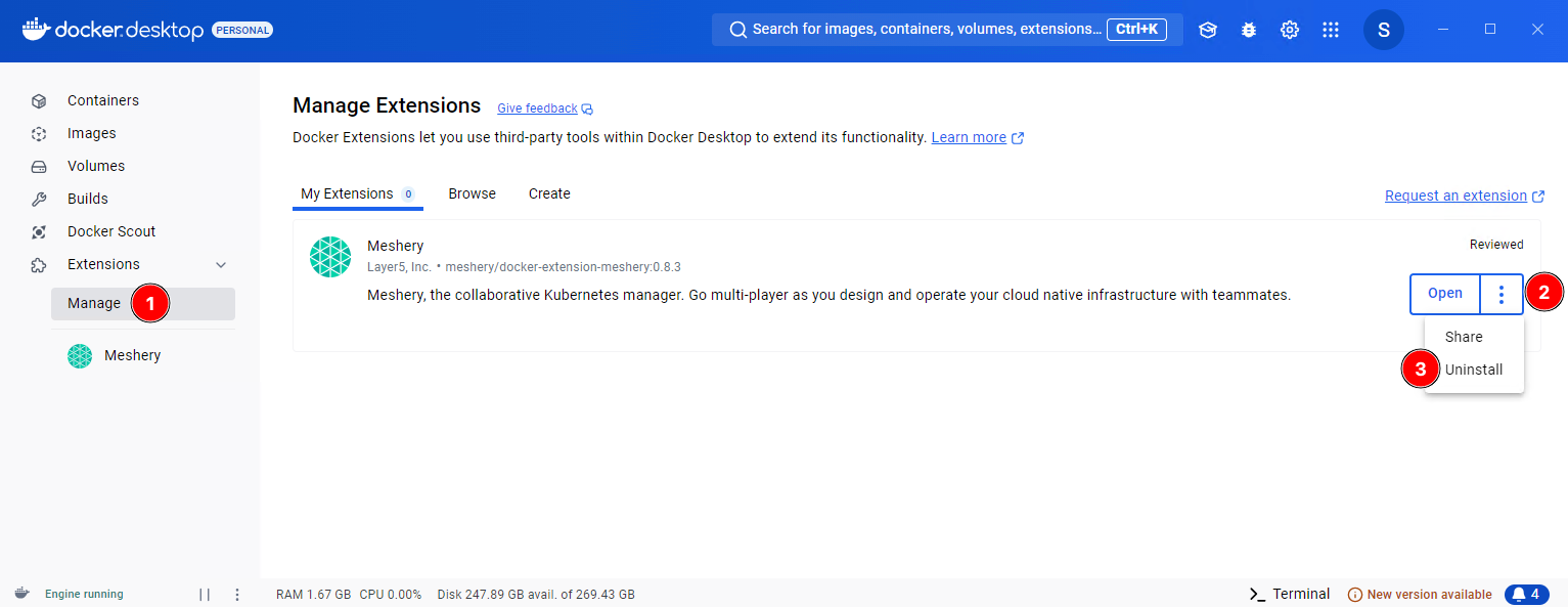 Remove Meshery Docker Desktop Extension